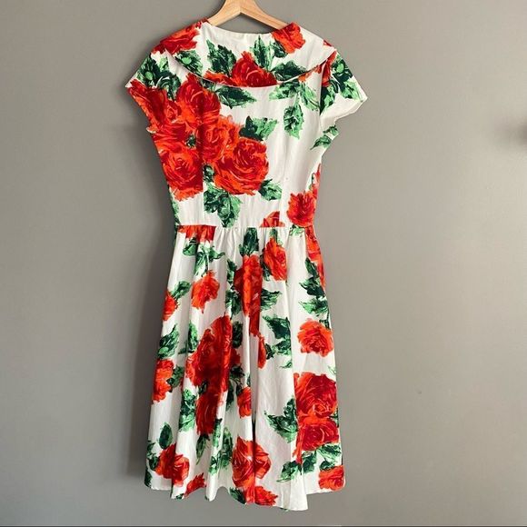 Pin Up Couture Retro Floral Rose Print Rockabilly A Line Dress Womens Size Large - Picture 2 of 8